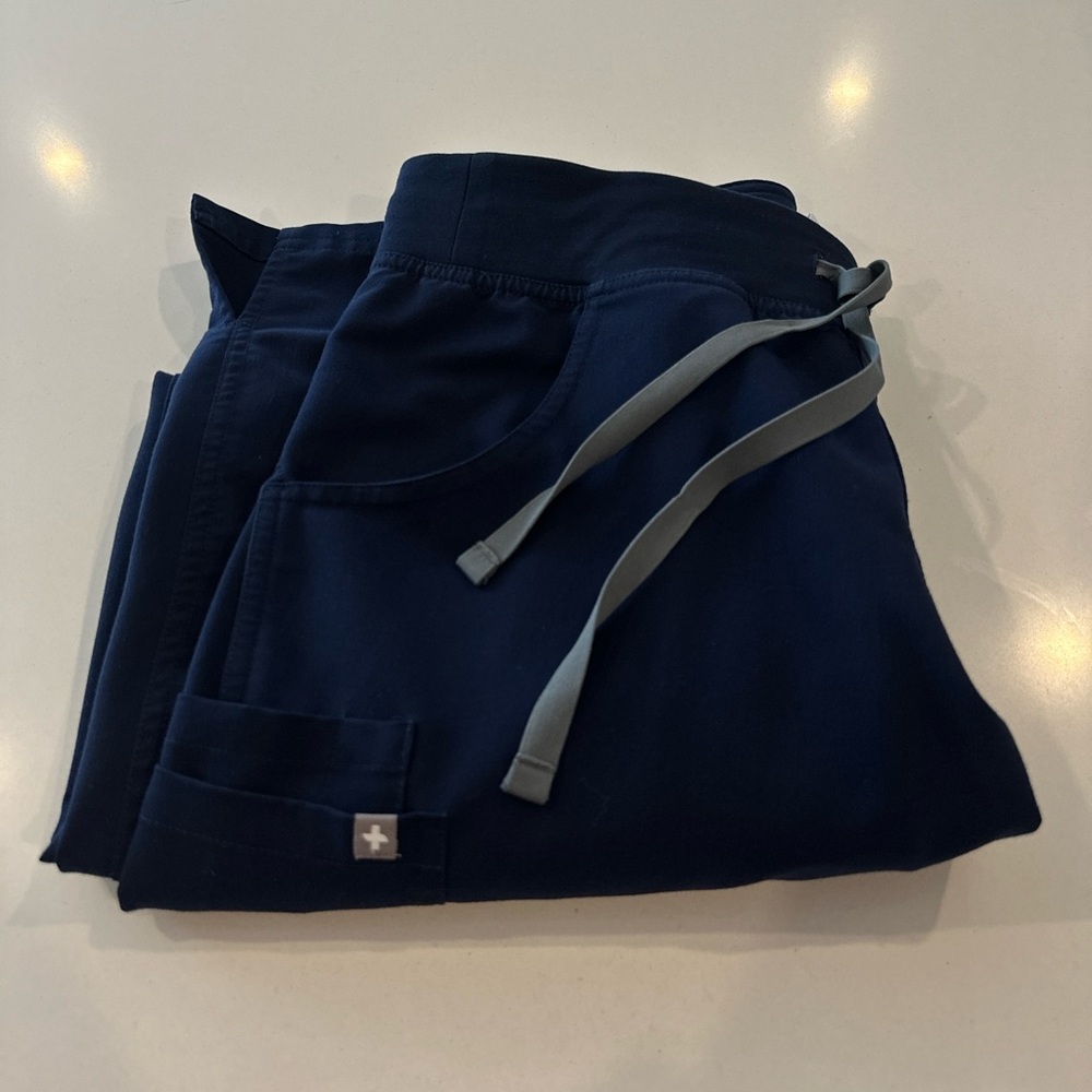 Figs Dark Blue Scrub Pants with Light Gray Accents